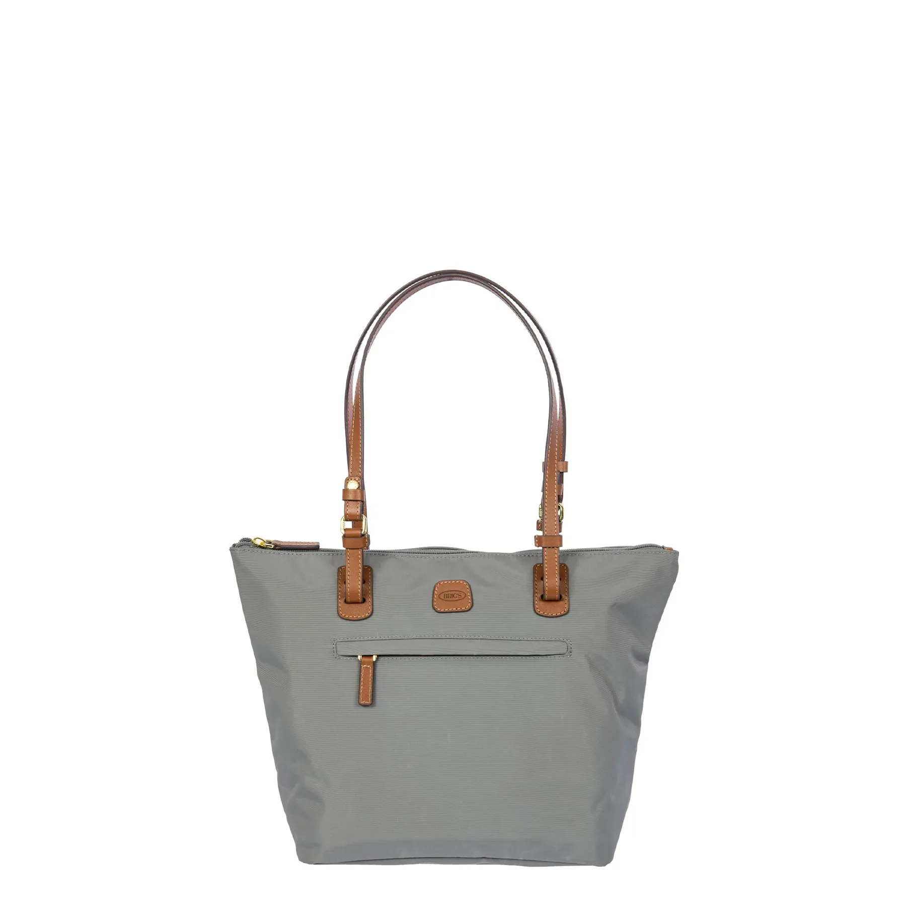 BXG45071.517 1 Túi tote màu xám, quai đeo và viền da màu nâu caramel, khóa kéo mạ vàng – Giá Tốt Trong Ngày