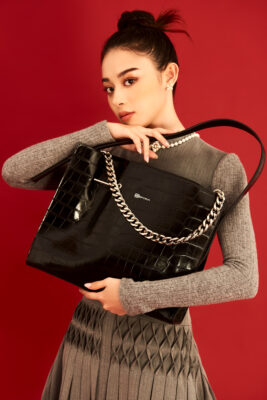 Túi tote da thật cao cấp màu đen EFORA thời trang kích thước lớn tiện dụng