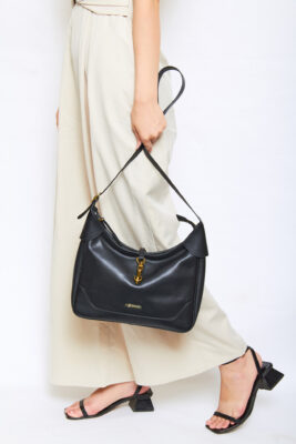 Túi xách hobo kẹp nách trendy, phong cách da thật cao cấp EFORA màu đen